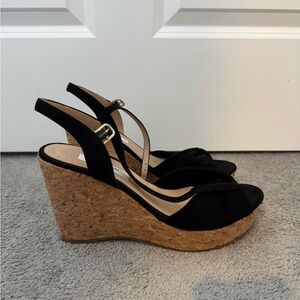LK Bennett Black and Tan Wedge Sandals